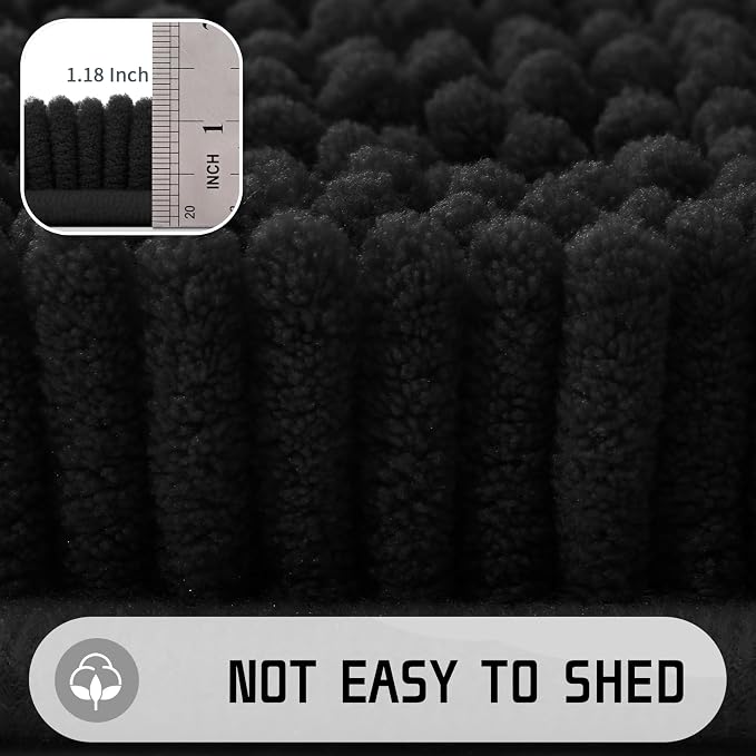 Yimobra Long Bathroom Rugs 44"x24", Extra Soft Non Slip Bath Mat for Tub, Super Absorbent Quick Dry Shaggy Rug Floor Carpet, Machine Washable,Black