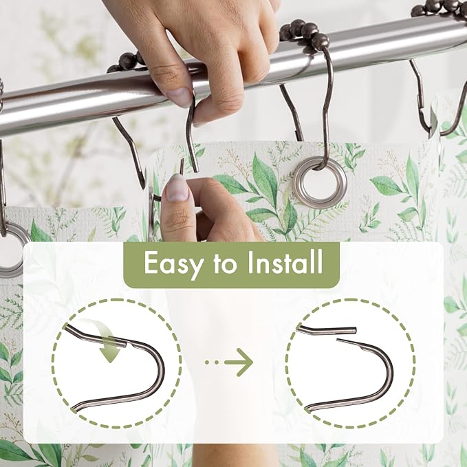 Bronze Shower Curtain Hooks, 12PCS Rust-Resistant Metal Shower Hooks Ring Shower Rings for Curtain, Rolling Shower Curtain Rings for Bathroom Shower Rod Shower Curtain Hangers