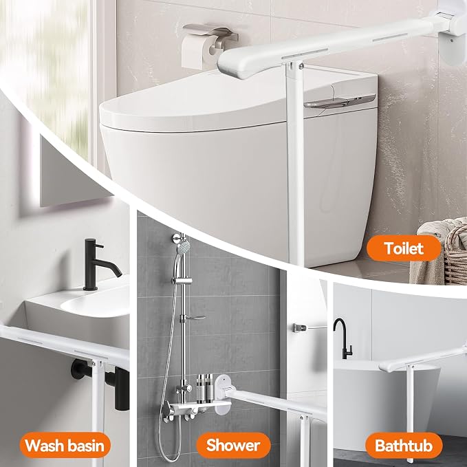 SPECILITE Toilet Grab Bar 440lb Support, Safety Rail for Elderly & Disabled | Heavy Duty Sturdy Support, Non-Slip Waterproof Handrail with Night Glow Strips, Space Saving Flip Bar for Injured & Pregnant