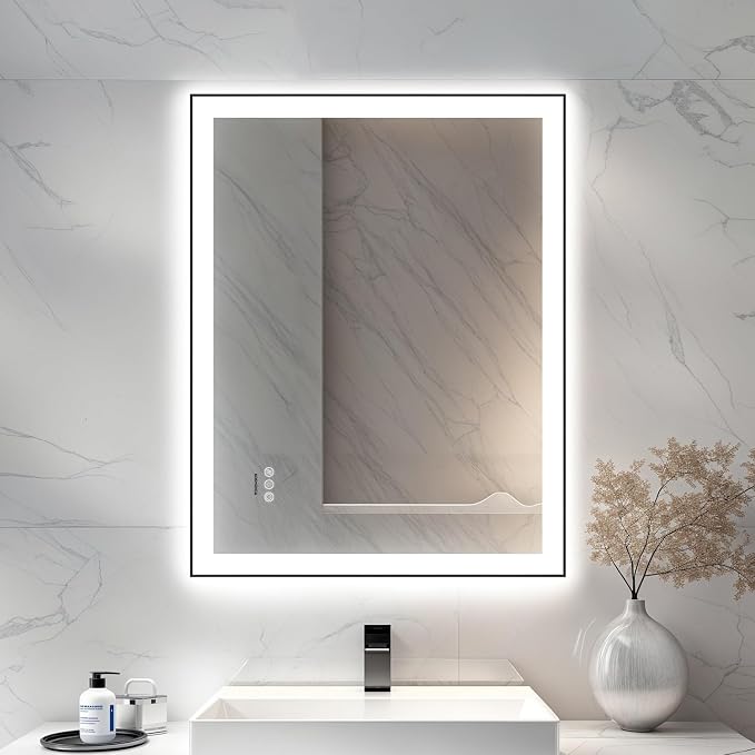 28"x36" LED Bathroom Mirror Front Backlit Wall Mount Vanity Mirror | Anti-Fog Dimmable 3 Color Temperature Memory Function, Aluminum Frame Tempered Glass, Vertical & Horizontal Mountable
