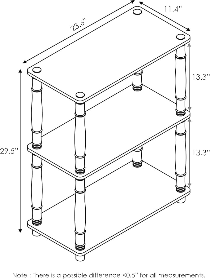 Furinno Turn-N-Tube 3-Tier Compact Multipurpose Shelf Display Rack with Classic Tube, Sonoma Oak/White | Open Shelves Corner Shelf, Book Shelf, for Organization and Storage, Living Room, Garage, Home Office