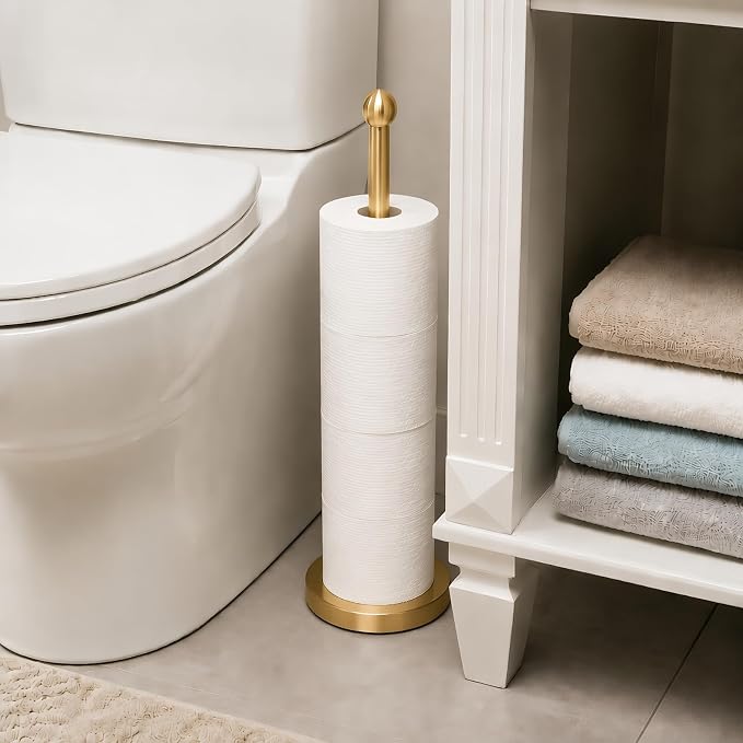 Toilet Paper Holder Stand for Max 5 Paper Rolls - Gold