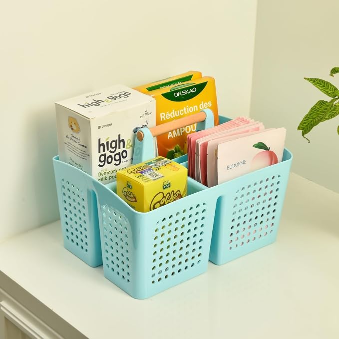 Portable Shower Caddy Basket with 3 Compartments and Handle, Teal | Plastic Divided Toiletry Caddy for Pools, Gyms, Beaches, Campgrounds, RVs, Travel and Shared Bathrooms