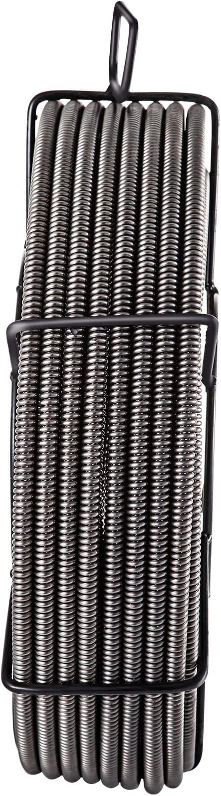 VEVOR Drain Cleaning Cable 100 FT x 3/8 Inch, Solid Core Steel Sewer Cable with 4 Cutter for 2" to 4" Pipes, Sewer Auger Cleaner Cable for Sink, Floor Drain, Toilet