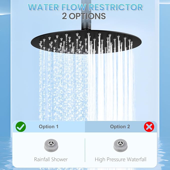 10 Inch Matte Black Round Rain Shower Head, All Metal Stainless Steel Rainfall Shower Heads with 100 Anti-Clog Silicone Nozzles, Wall or Ceiling Mount