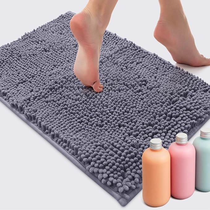 Ultra Soft Texture Chenille Plush Bath Rugs Floor Mats, Bath Rug Non Slip Microfiber Door Mat for Kitchen/Entryway/Living Room (30 x 20 inches, Dark Grey)