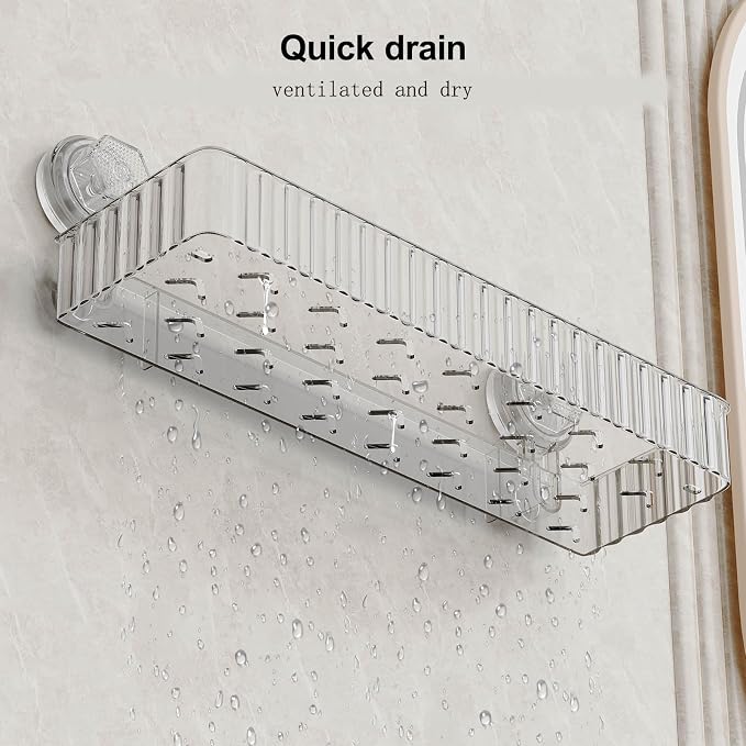 Adhesive Shower Caddy Suction Cup Shower Shelves for Inside Shower No Drilling Bathroom Organizers and Storage Wall Shelf Rack Clear(clear,square)