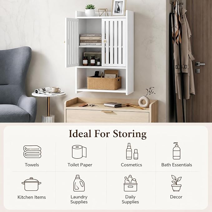 HAYOFAMY 4-Tier Wall Bathroom Storage Cabinet 7.9" D x 15.7" W x 23.6" H | PVC Medicine Cabinet Organizer with Door, for Living Room Kitchen Entryway Small Space