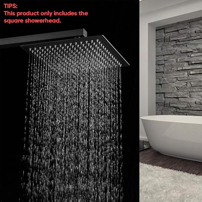 10 In Rain Shower Head High Pressure Rainfall Shower Head Matte Black | Square Rain Bathroom Showerhead, High Flow, Large Stainless Steel, Ceiling Mounted, Wall Mounted, Waterfall Full Body
