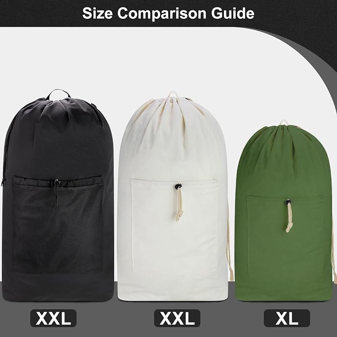 Laundry Bag Backpack, Soft Padded Straps & Drawstring, Black, XX-Large | Heavy Duty Washable Dirty Cloth Hamper Bag, Large Front Pocket for College, Travel, Laundromat, Camping