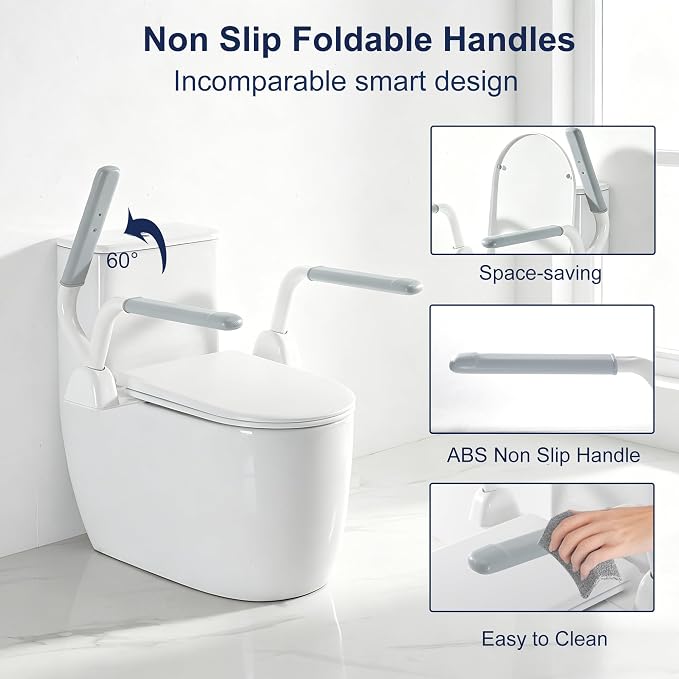 Toilet Safety Rails for Seniors with Space Saving Flip-Up Armrests, Toilet Support Rails for Seniors and Disabled, Pregnant Women, Grab Bars Toilet Safety Frame for Bathroom