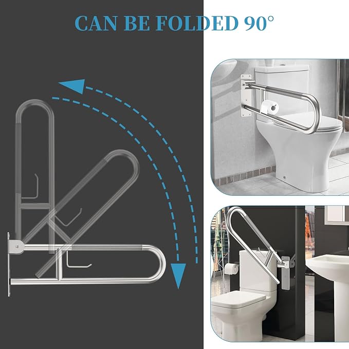 Toilet Grab Bar 30.3 Inch, Munzong Anti-Slip Handicap Grab Bars with Paper Holder, Flip-Up Bathroom Toilet Safety Rails, Stainless Steel Knurled Support handrails for Seniors Elderly Disabled Pregnant | Anti-Slip Bathroom Toilet Safety Rails Stainless ...