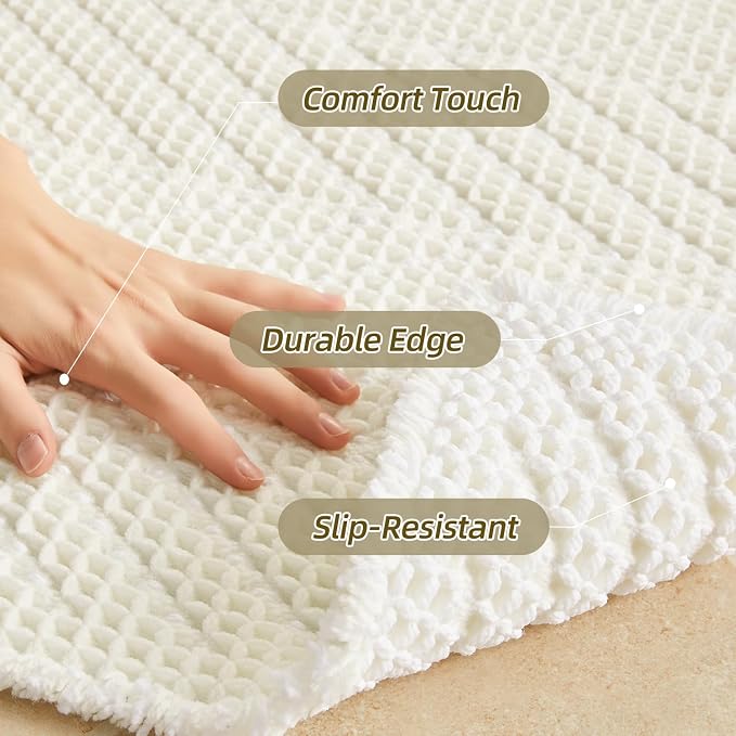 Sunfly Waffle Bath Mat, Boho Bathroom Rugs Non-Slip Washable Super Absorbent Quick Dry, Farmhouse Bathroom Decor 24"x36" Cream