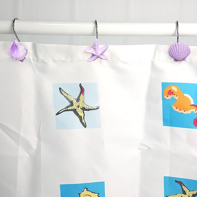 Seashell Shower Curtain Hooks 12pcs Beach Shower Curtain Rings Bath Shower Hooks Rust Proof Curtain Hangers Coastal Bathroom Accessories Decor