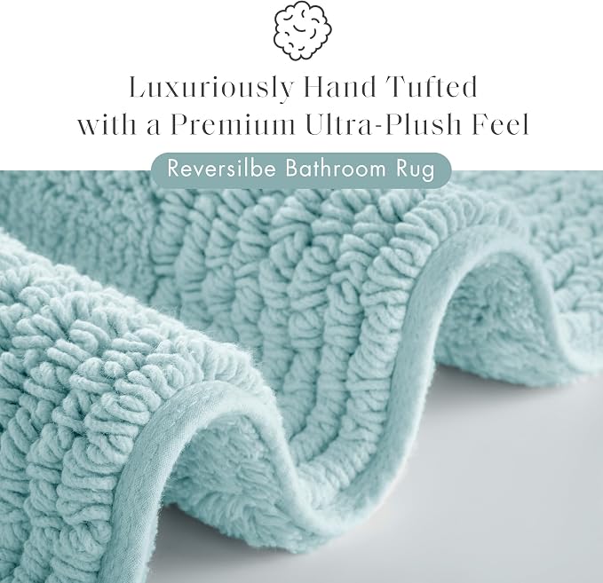 Madison Park Splendor Reversible 100% Cotton Bath Rug, 21 x 34, Blue | Tufted Bathroom Mat, 3000 GSM, Hotel Quality, Luxurious Plush, Medium Pile, Absorbent, Quick Dry, OEKO-TEX, Shower Room Décor