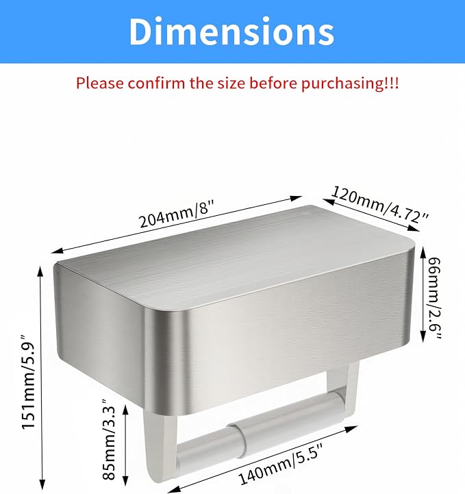 Toilet Paper Holder, Stainless Steel Wall Mount Bathroom Organizer with Shelf, Flushable Wipes Dispenser Storage Fits Any Bathroom and Hide Your Wet Wipes, Regular Roll (nickel)
