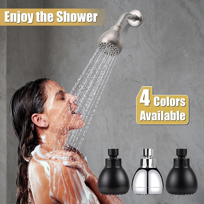 AISOSO High Pressure Shower Heads, Showerheads 3 Inches with 360 Rotation and Silicone Nozzles for Strong Spray Relaxing and Comfortable Shower, Brushed Nickel