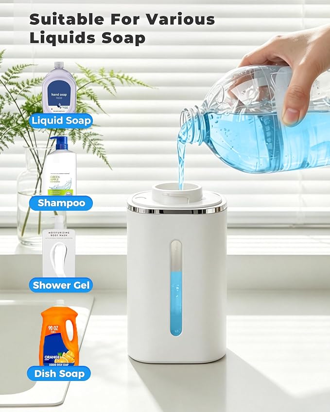 2 Pack Automatic Liquid Soap Dispenser, USB Rechargeable | , 13.5oz/400mL, 9-Adjustable Liquid Levels, IPX5 Waterproof, Touchless & Wall/Tabletop Use for Kitchen Bathroom, White