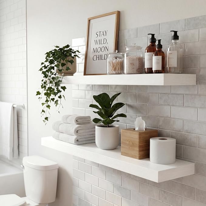 30 in Floating Shelves for Wall Decor Color White,Pack 2 | Modern floating shelves for living room,bedroom,kitchen and bath.Organize & display books,photos and decor.easy mount,sturdy.