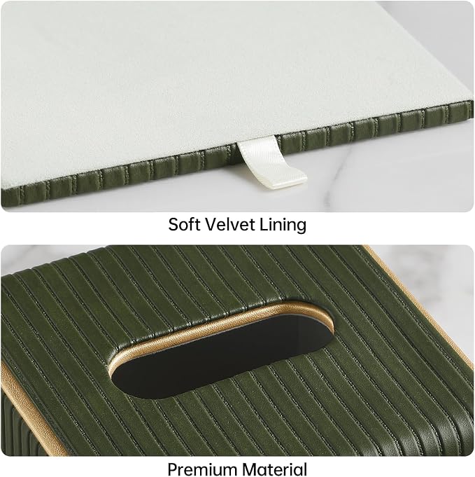 Square PU Leather Tissue Box Cover with Magnetic Closure, Decorative Tissue Holder & Storage Container for Bedroom, Living Room, Dining Room, Bathroom, Countertop, Desk (Square Green)