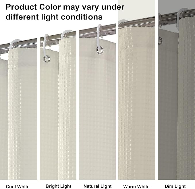 Extra Long Shower Curtain Set - 84 Inch Long Waffle Weave Heavy Duty Cloth Shower Curtain for Bathroom, Luxury Weighted 230GSM Bath Curtain Set with 12 Plastic Hooks, 72x84, Cream