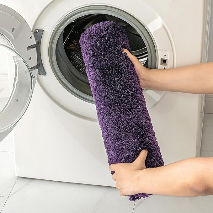 MIULEE Dark Purple Bathroom Runner Rugs Soft Microfiber Bath Mat 16x48 Inch | Absorbent, Non Slip, Quick Dry, Fluffy Bath Rugs for Bathroom Floor Tub Showers, Machine Washable