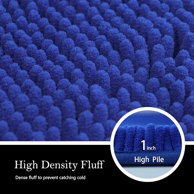 Bathroom Rugs Chenille Bath mat 2 Piece Set, Super Absorbent, Strong PVC Non Slip Backing, Bath mats for Bathroom, Plush Shaggy, Thick, Machine Washable, Bathtub, Toilet.(Royal Blue)