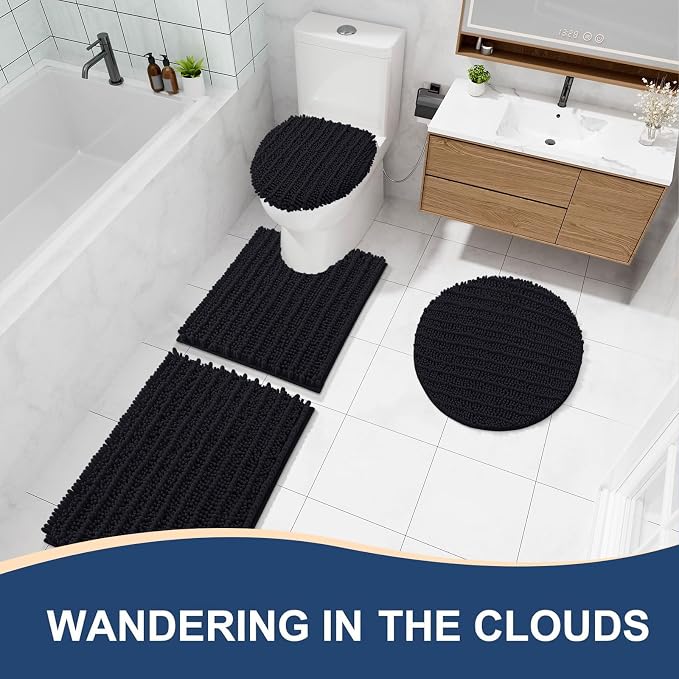 Arotive Bathroom Rugs Mat 60x24, Soft Absorbent Chenille Shaggy Bath Mat | Black, Machine Wash Dry, Bath Rugs for Bathroom Floor, Tub and Shower, Home Decor Accessories
