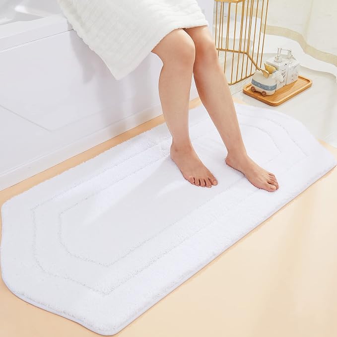 COSY HOMEER Non-Slip Bath Mat Extra Thick Absorbent Plush Washable | 24"x48" White Non-Slip Extra Thick Plush Absorbent Machine Washable Bath Mat Bathroom Rug Floor Tub Shower