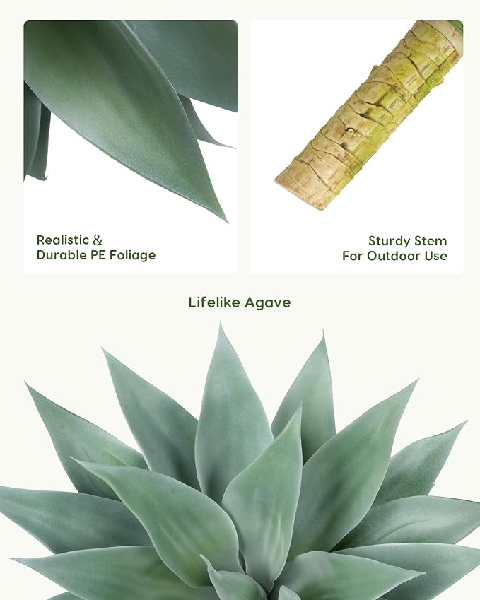 Velener Artificial Outdoor Blue Agave Plant - Small Size UV Resistant Fake Agave Plants for Indoor and Outdoor Decor(28 Inch)-2 Pack