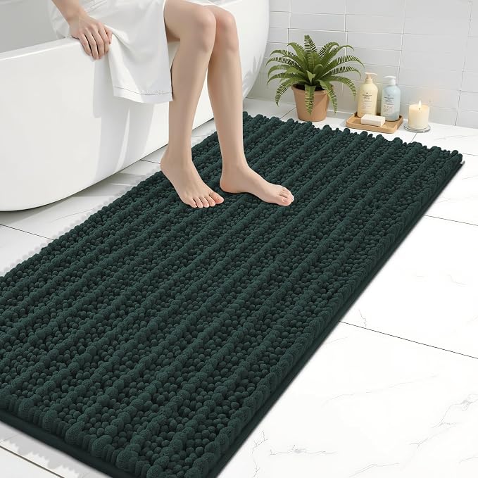 Arotive Bathroom Rugs Mat 40x24, Soft Absorbent Chenille Shaggy Bath Mat | Dark Green, Machine Wash Dry, Bath Rugs for Bathroom Floor, Tub and Shower, Home Decor Accessories