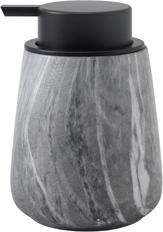 12Oz Ceramic Liquid Soap Dispenser - Modern Lotion Hand Soap Dispenser with Easy-to-Press Black Pump, Reusable and Refillable Dish Soap Dispensers for Bathroom & Kitchen, Marble Grey