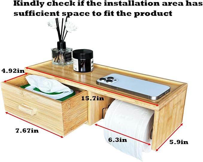 Bamboo Toilet Paper Holder with Shelf,Wall Mount Bathroom Holder with Wet Wipes Storage Drawer(Natural)