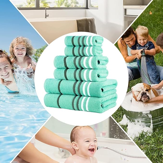 CASA COPENHAGEN 6pcs Bathroom Towel Gift Set, 550 GSM Aqua Blue | Exotic 100% Egyptian cotton,2 Bath Towel 2 Hand Towel 2 Washcloth Towels. (Gift Set for Women & Men)