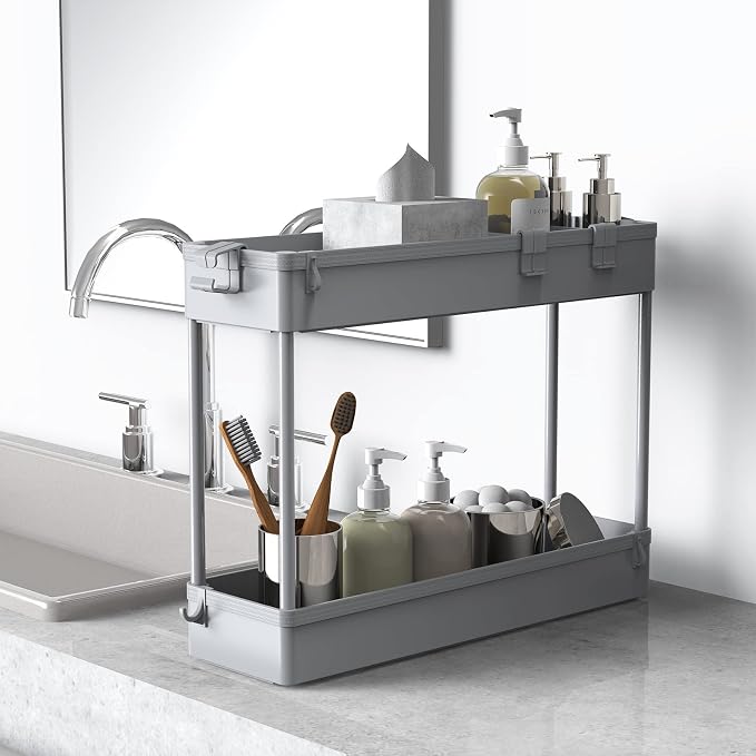 Slim Storage Cart 4 Tier,Bathroom Organizer Rolling Utility,Mobile Shelving Unit Slide Out for Office, Kitchen, Laundry Room & Narrow Places,Gray