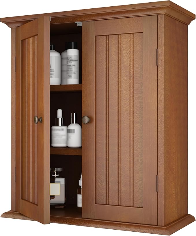 ChooChoo Bathroom Wall Cabinet with 2 Doors, Over The Toilet | 8.8"D x 21.1"W x 24"H, Medicine Cabinet, Adjustable Shelves, Cupboard, Walnut