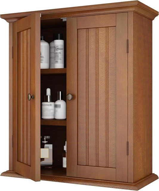 ChooChoo Bathroom Wall Cabinet with 2 Doors, Over The Toilet | 8.8"D x 21.1"W x 24"H, Medicine Cabinet, Adjustable Shelves, Cupboard, Walnut