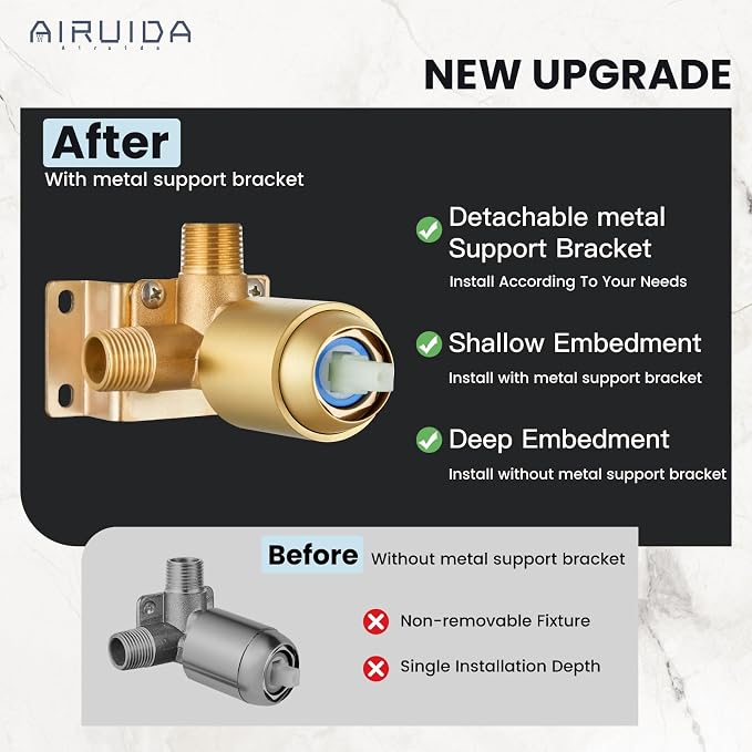 Airuida Shower Faucet Set,6 Inch Shower Valve Kit,Brushed Gold | Male Threads,Rough-in Valve Shower Trim Kit,Single Handle Control Shower Set