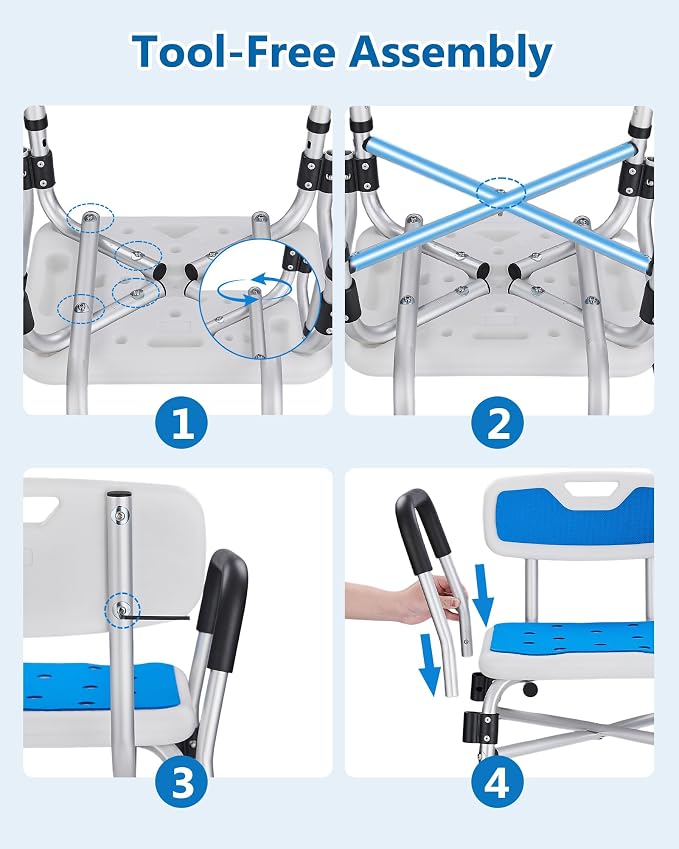 Shower Chair with Back and Arms, 400 lb Capacity | Reinforced Safety Bar, Non-Slip Bath Seat, For Elderly, Adults and Disabled Users
