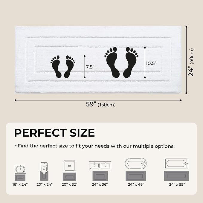 GRANNY SAYS White Bathroom Runner Rug 59" x 24", Soft Microfiber Bath Mat | Non-Slip long rug with TPR Backing, Absorbent, Machine Washable Extra Large Bath Rugs for Double Vanity, Shower, Tub