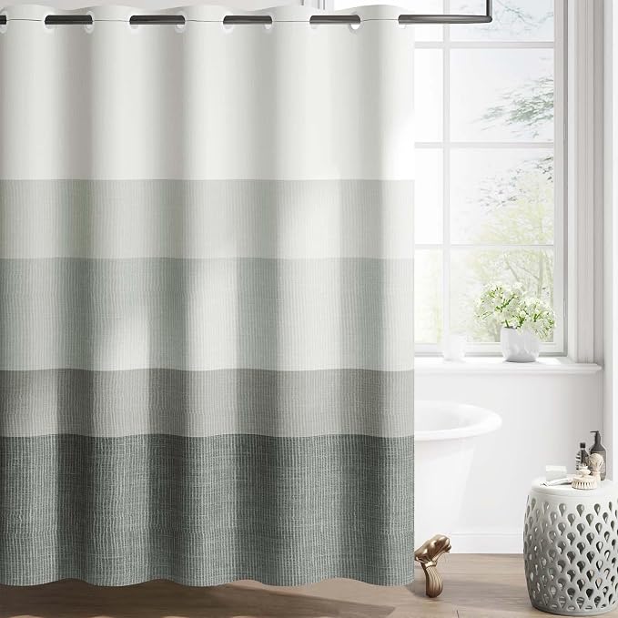 jinchan No Hook Shower Curtain for Bathroom Ombre Cloudy Grey 70x72 inch | Hookless Long Grey Shower Curtain, Bathroom Decor, Gradual Color, Stripe,Waterproof Fabric, Minimalist Design, Modern Neutral