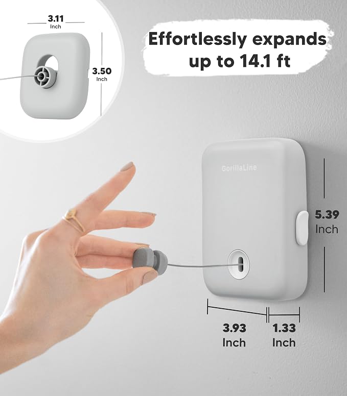 Retractable Clothesline Indoor Outdoor Wall Mount Heavy Duty Stainless Steel Drying Rack For Laundry Room Bathroom Balcony RV - Light Gray