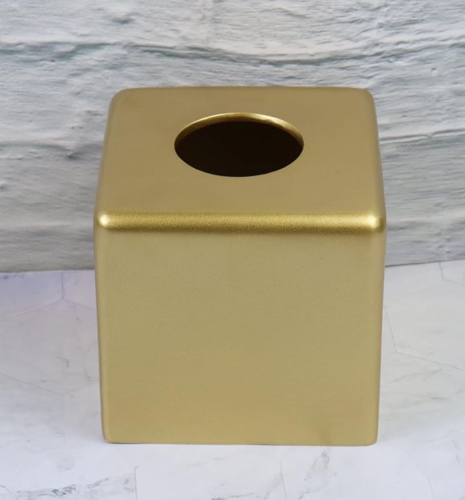Hymmah Matte Gold Square Tissue Box Cover Holder,Bathroom Accessories Decor Unique Design Tissue Box Cover for Bathroom Vanity Counter Tops for Bedrooms and Living Room