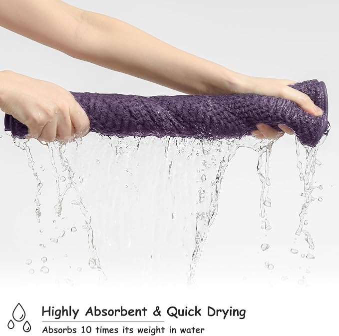 18 Pcs Purple Woven Family Towels Set-6 Bath Sheets,6 Hand Towels,6 Washcloths Soft Polyester Towels Absorbent Shower Towel Quick Dry Beach Chair Towel Lint Less Towels Set for Bathroom Spa Gym Hotel