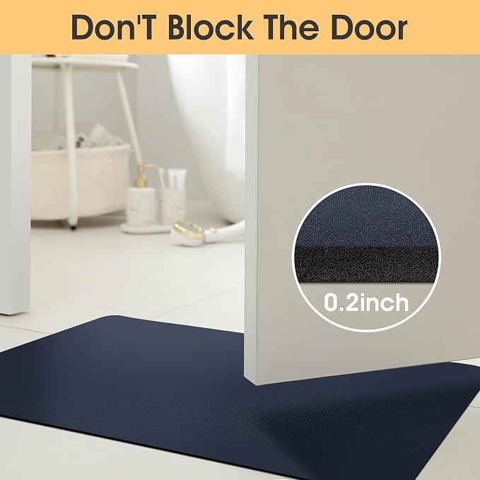 Non Slip Bath Mat, Thin Bathroom Rugs Fit Under Door, Quick Dry Bath Mats, Machine Washable Bath Rugs for Bathroom, Bathtub & Kitchen, Bathtub, Dark Blue/Solid/59 x20