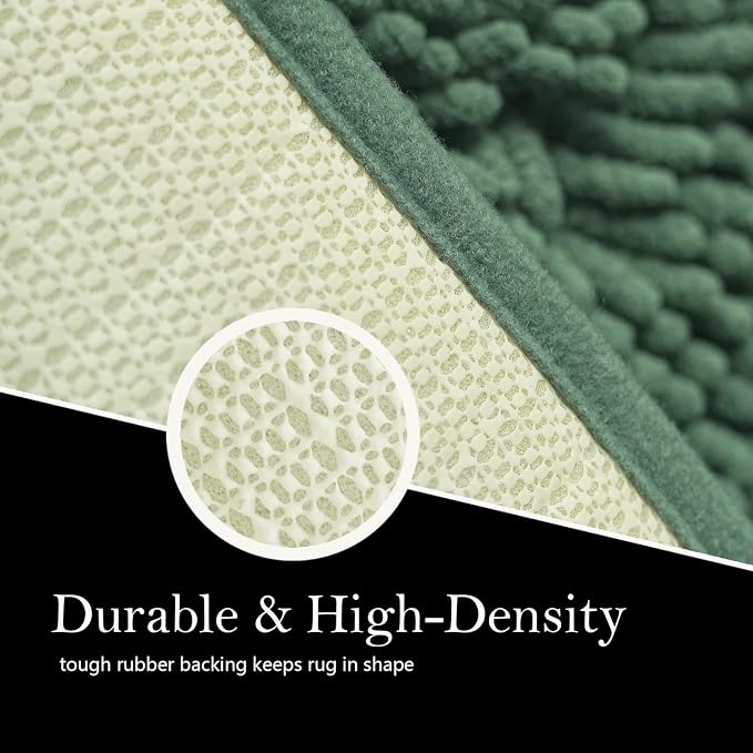 Bathroom Rugs Chenille Bath mat 2 Piece Set, Super Absorbent, Strong PVC Non Slip Backing, Bath mats for Bathroom, Plush Shaggy, Thick, Machine Washable, Bathtub, Toilet.(Bronze Green)
