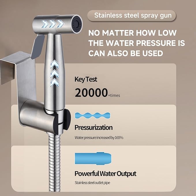 Handheld Bidet Sprayer for Toilet & Bathroom, Adjustable Water Pressure Spray Gun with 304 Stainless Steel Hose, Bidet Faucet for Postpartum Care, Elderly, Muslim Shower, Easy to Install
