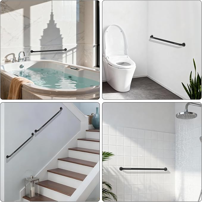 40 Inch Anti Slip Handicap Grab Bars, Munzong Grab Bar for Showers Black | Bathroom Knurled Handicap Balance Bar Safety Hand Rail Support Elderly Senior Assist Bath Handle Handicap