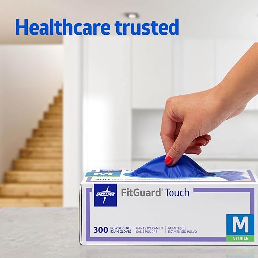 Medline FitGuard Touch Nitrile Exam Gloves, 300 Count, XSmall, Powder Free, Disposable, Not Made with Natural Rubber Latex, Excellent Sense of Touch for Medical Tasks, Durable for Household Chores
