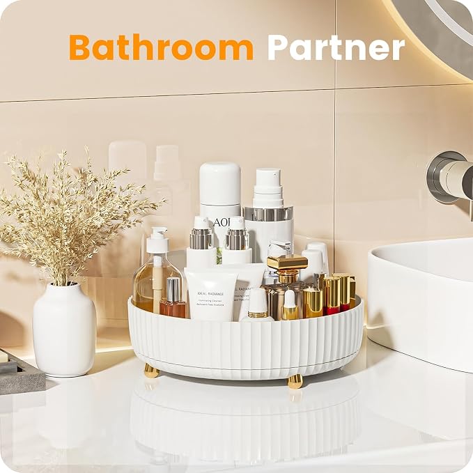 A-LuGei 【Elegant White】 11" Perfume Organizer, 【360° Rotating】 Vanity Organizer, 【Minimalist Chic】 Lazy Susan, Bathroom Organizers and Storage, Makeup Organizer for Skincare Cosmetic Holder